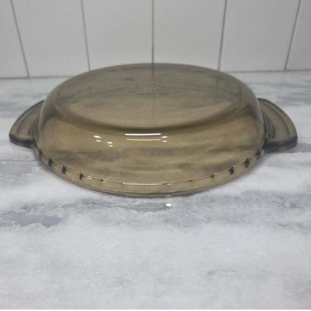 Anchor‎ Hocking Amber 1qt Deep Dish Pie Plate #1075, Ovenware, Fluted Handles